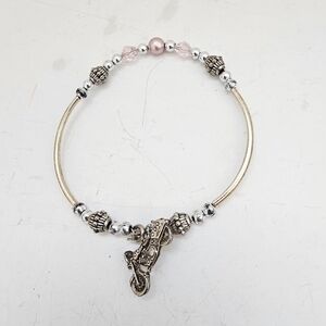 Pink Bead & Silver Scooter Charm Bracelet